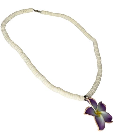 Vintage Hawaiian Flower Pouka Shell Necklace 17" Surfer Boho Chic Bohemian - Picture 7 of 11
